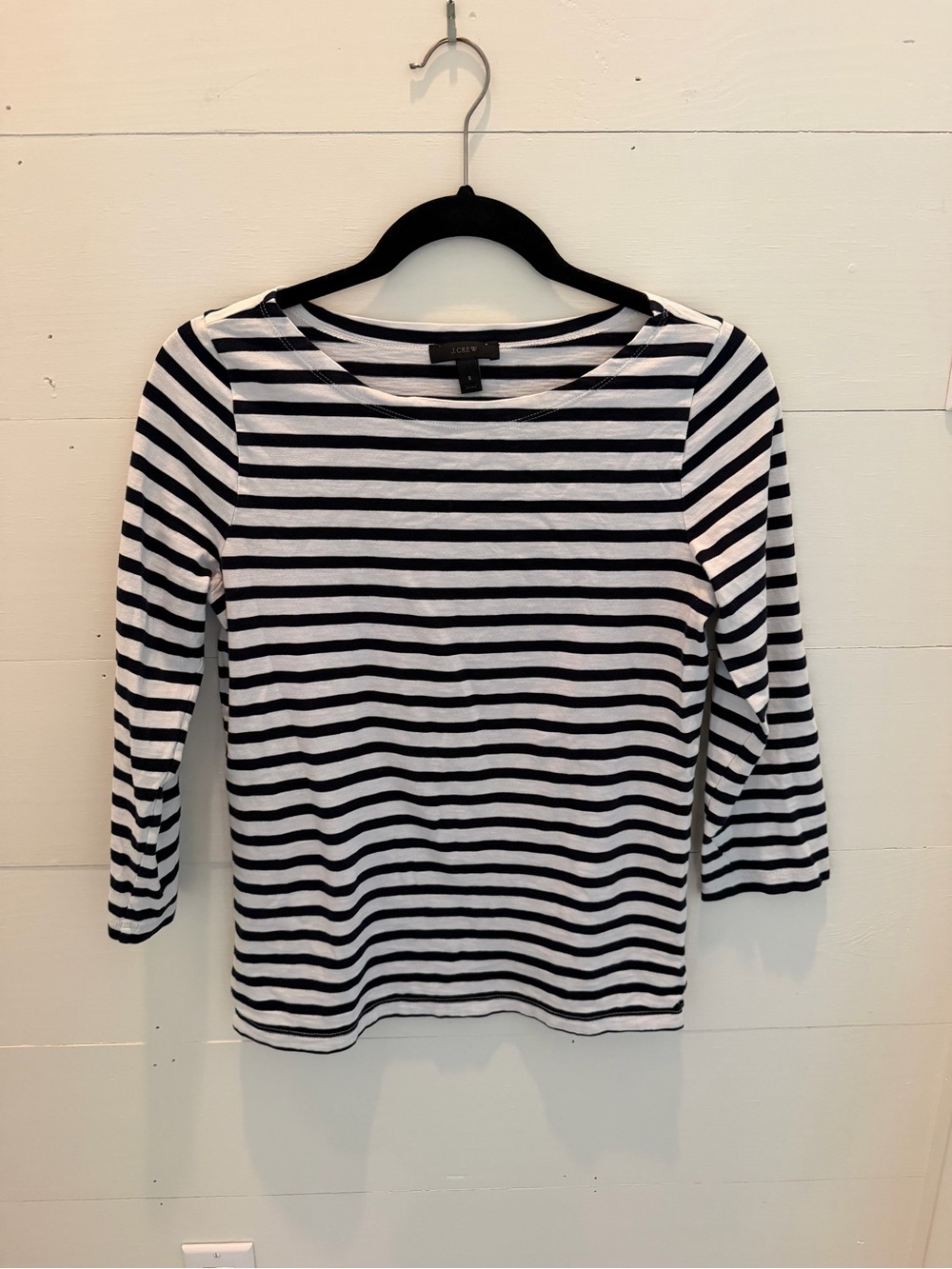 J. Crew Navy and White Striped Boatneck Long Sleeve Top